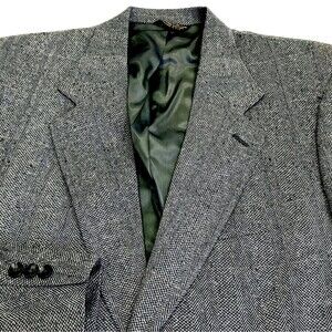 Johnny Carson Vtg Tweed Sports Coat Herringbone Gray 42 44 Preppy Academia 1970s